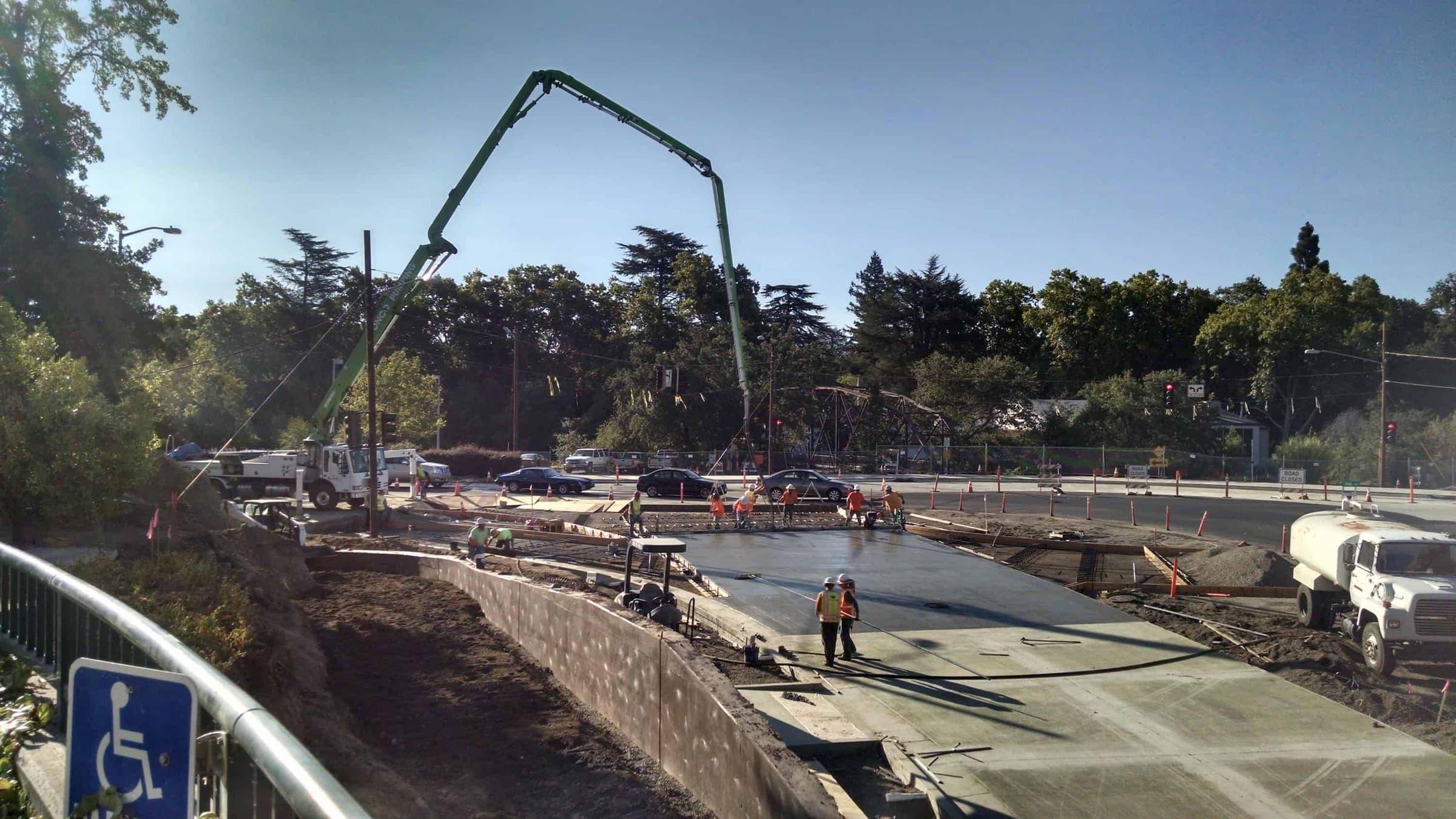 Boom pump placing concrete for the Oak Street roundabout in Roseville